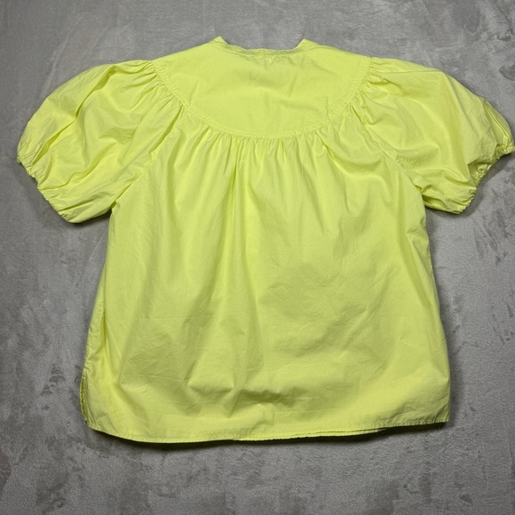 J.Crew Puff Sleeve Cotton Poplin Popover Button Neckline Neon Yellow Blouse 2 - Picture 9 of 10